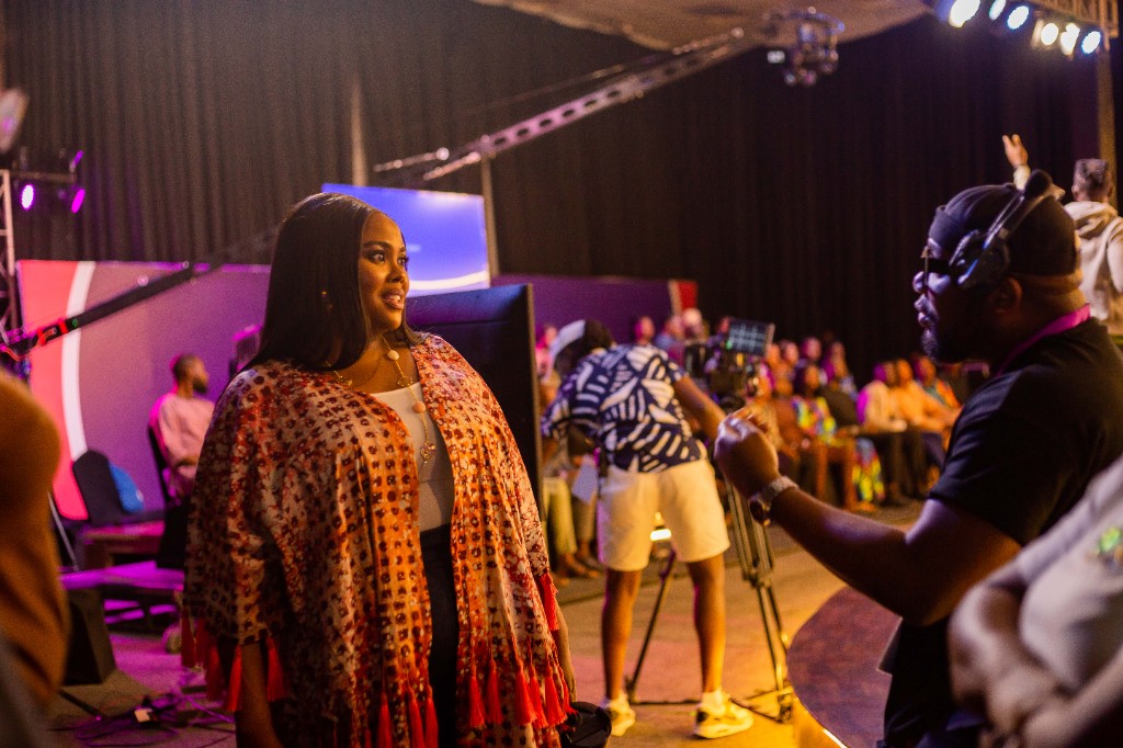 Abosede George-Ogan on The Leading Woman Show set in editorial gown